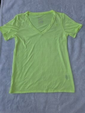 Nike Women's Neon Yellow V-Neck Short Sleeve Tee